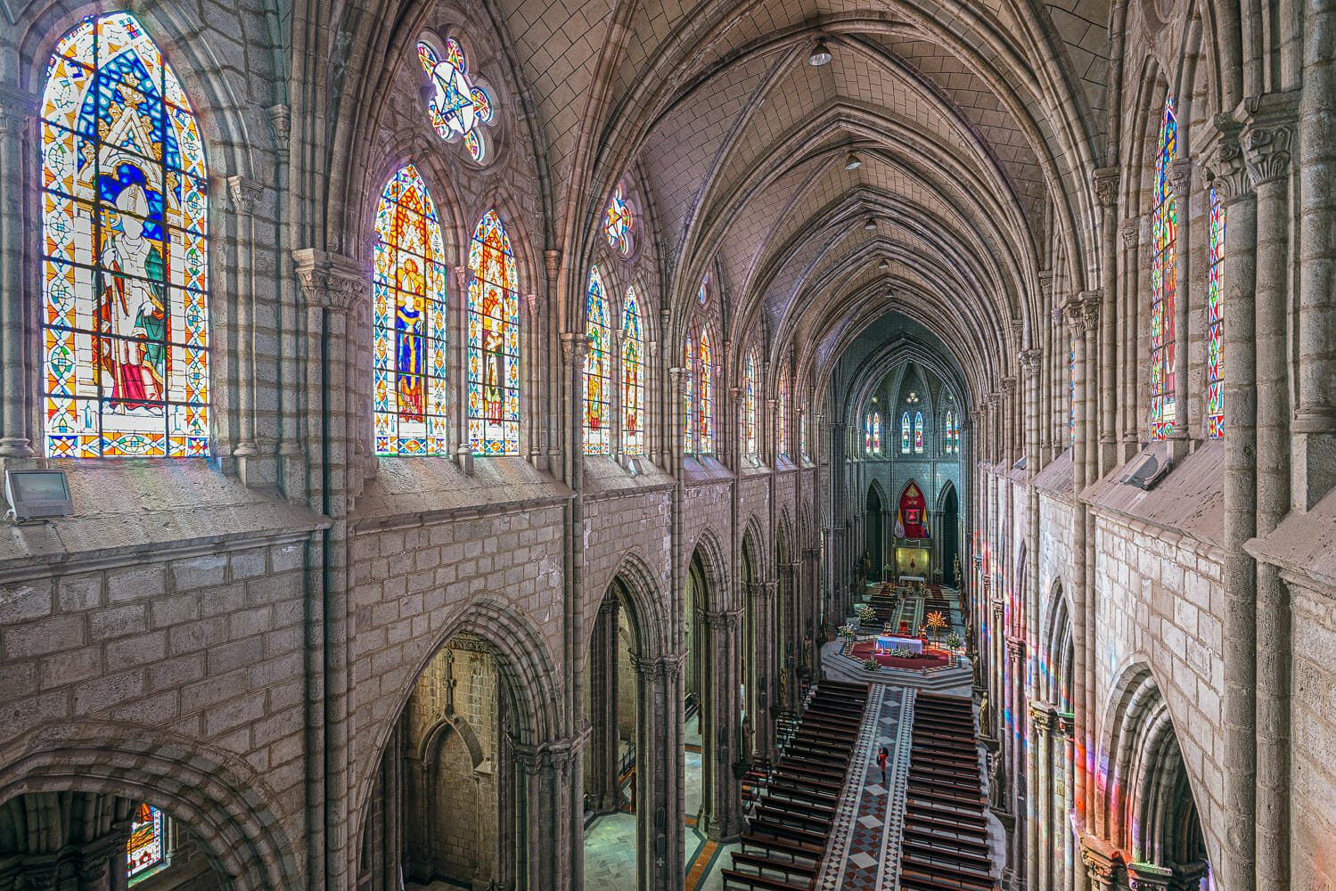 Basilica of Quito central nave view from above