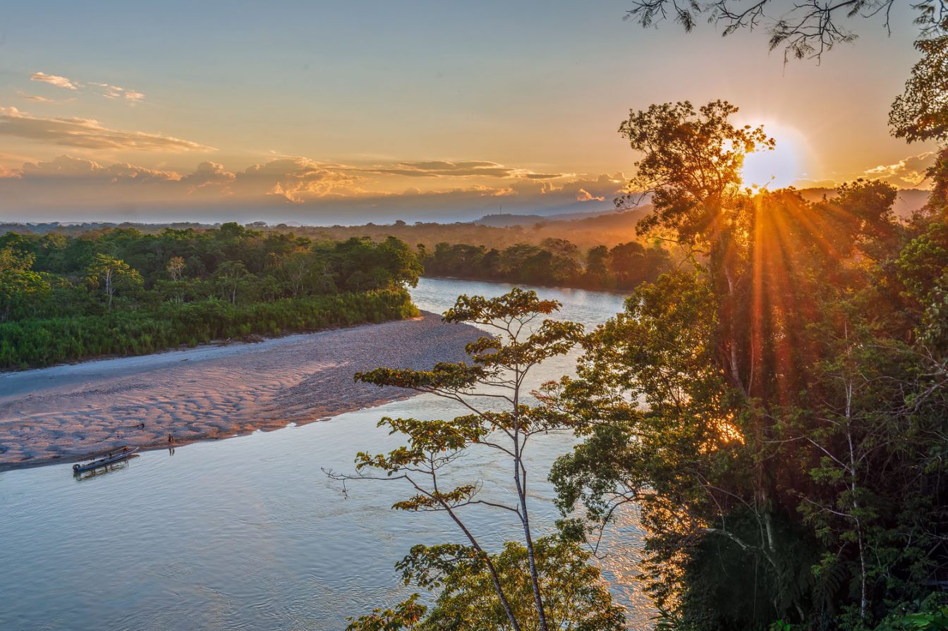 Photography of a magnificent sunset on the Napo amazonian river