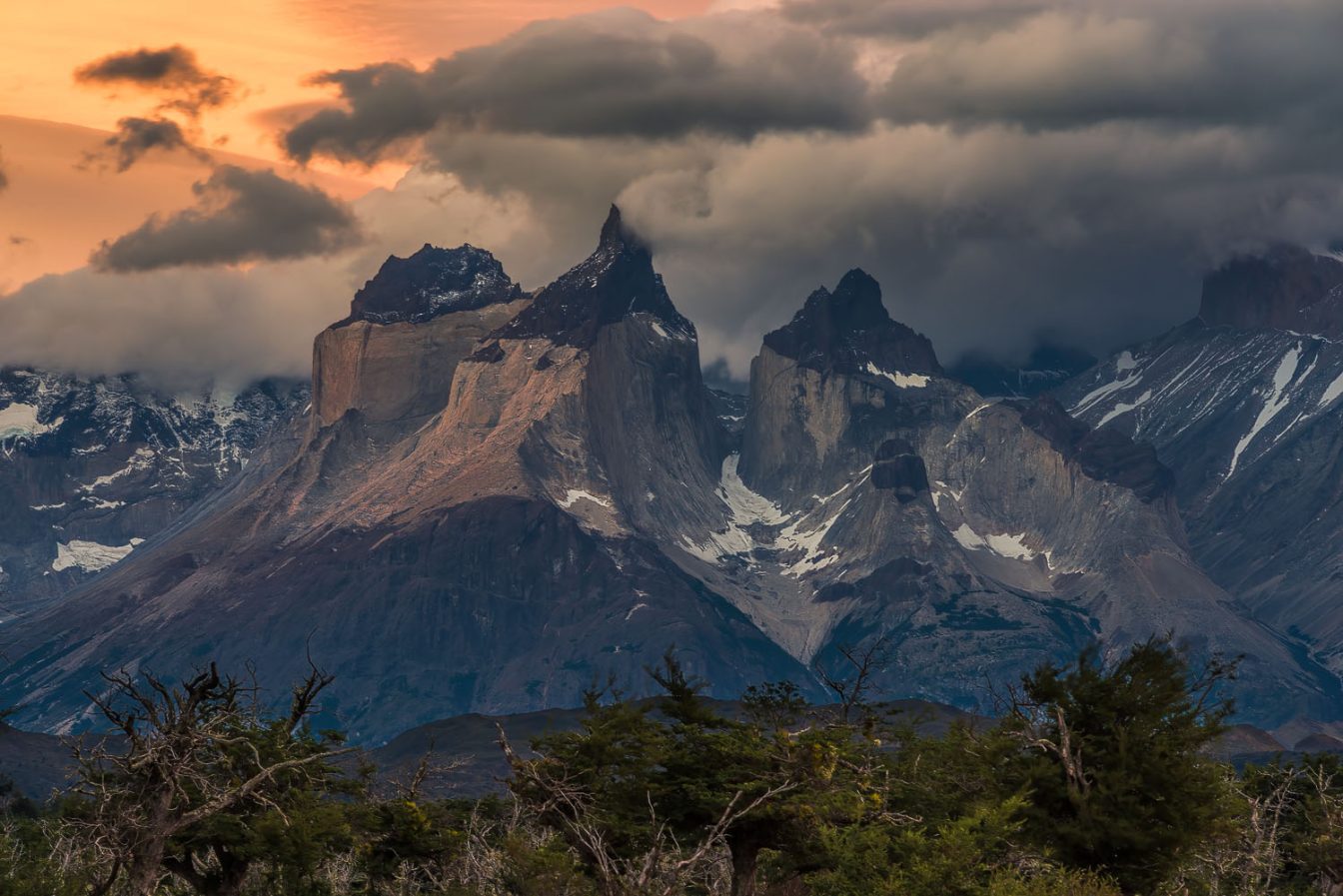 Panoramic photography of the northwest view of Cuernos del Paine The Horns of Paine Torres del Paine