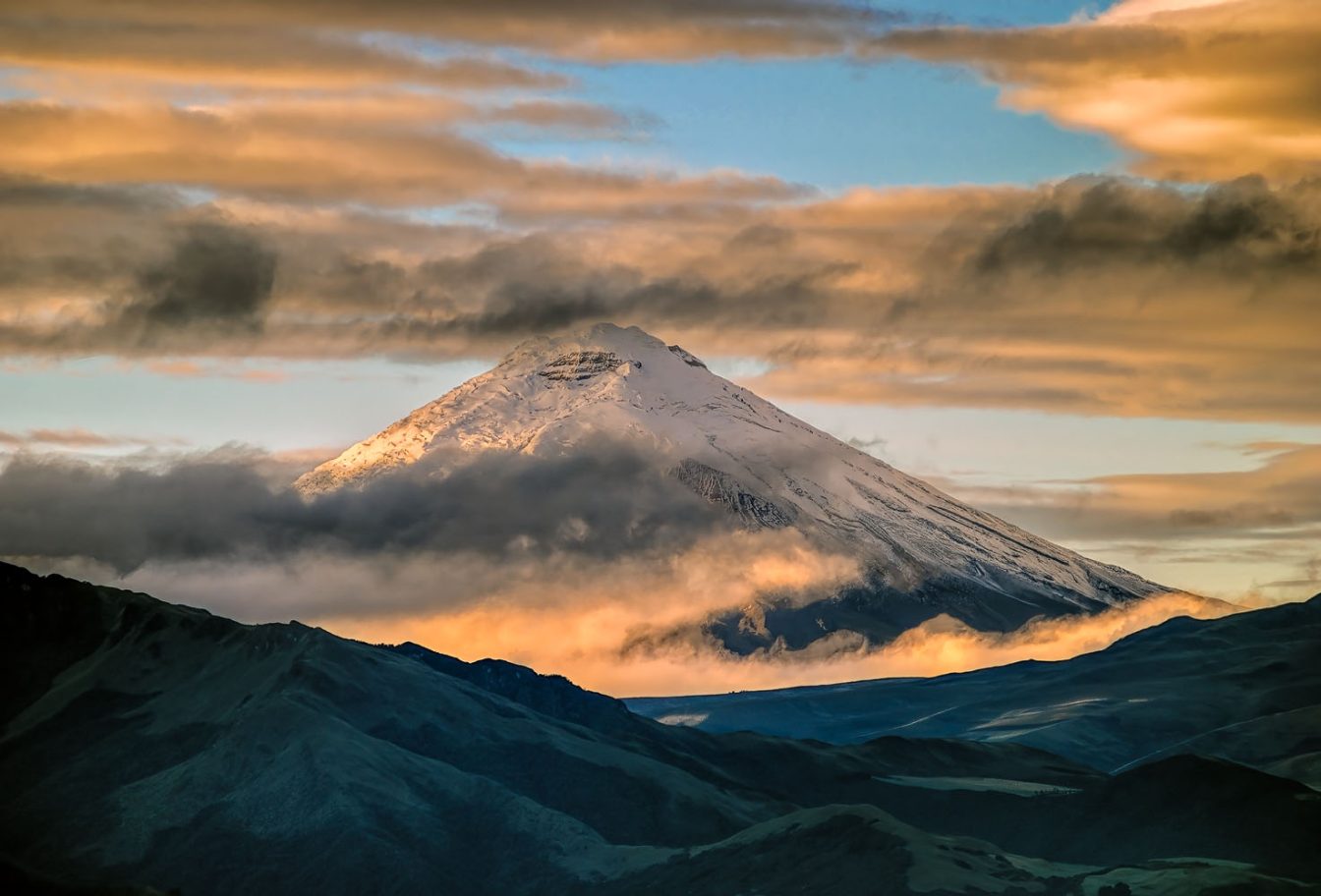 A beautiful mountain landscape image from the Cotopaxi volcano north face at dawn